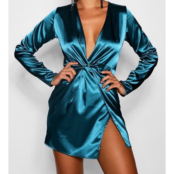 boohoo blue satin dress